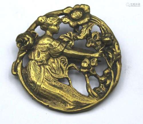 figürliche Brosche/Anhänger, wohl um 1900, Bronze