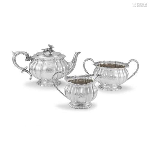 A George IV silver-gilt three-piece tea service, Robert Garr...