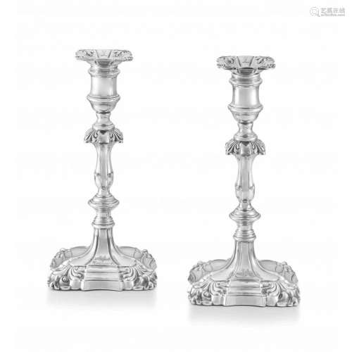 A pair of early Victorian silver candlesticks, John Waterhou...