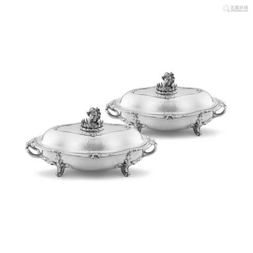 A pair of Victorian silver entrée dishes and covers, The Bar...