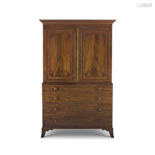 A George III flame mahogany linen press, Gillows, Lancaster