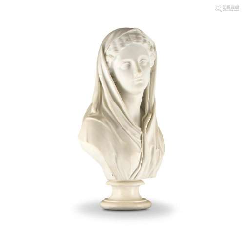 A white marble bust of a veiled maiden, W. M. Kemp, Sculpt, ...