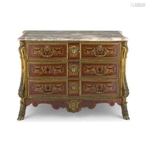 A Louis XV style kingwood, inlaid and brass-mounted commode,...