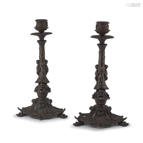 A pair of bronze candlesticks, Pierre-Emile Jeannest (1813-1...