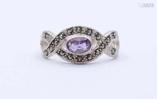 Silber Ring mit Amethyst und Markasiten,Sterling Silber 0.92...