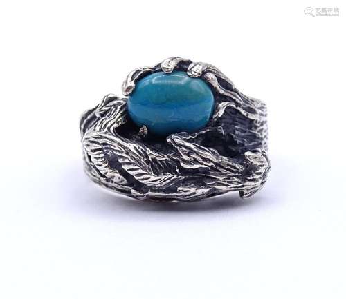 Sterling Silber Ring mit einen blauen Cabochon, 6,9 g., RG 5...