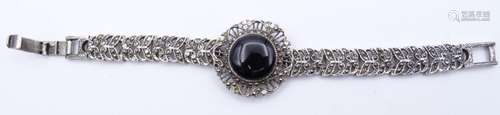 Armband, 925er-Silber mit Onyxcabochon und Markasiten, L. 18...