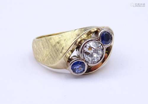 Goldring mit Saphire und Brillant von 0,5ct.,GG 0.585