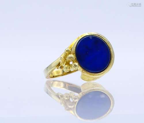 585er GG Ring mit Lapislazuli (bestossen), 7,1gr., RG 47