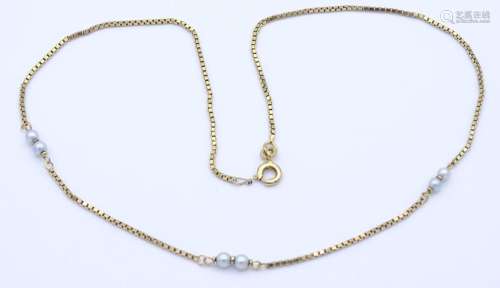 333er GG Halskette mit Perlen Besatz,Öse verbogen,L- 39cm, 3...