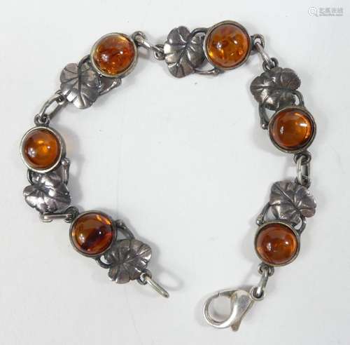 Armband, 925er-Silber mit Bernsteincabochons, L. 18 cm, 10 g...