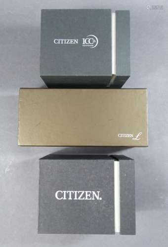 3 Citizen-Uhren, "Eco Drive" in Schachtel Quarz, d...