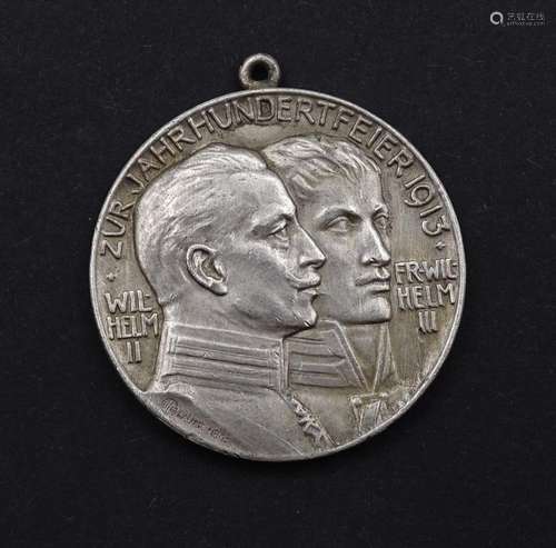 Silbermedaille 0.990 Zur Jahrhundertfeier 1913,Wilhelm II un...