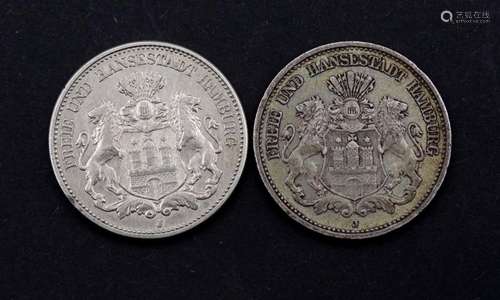 2x Zwei Mark , 1900 1906 Freie und Hansestadt Hamburg J