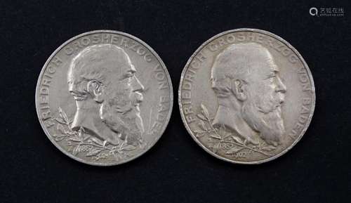 2x Zwei Mark 1902 Friedrich Grossherzog von Baden