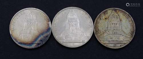 3x Drei Mark 1913 E, 18.Oktober 1813-1913