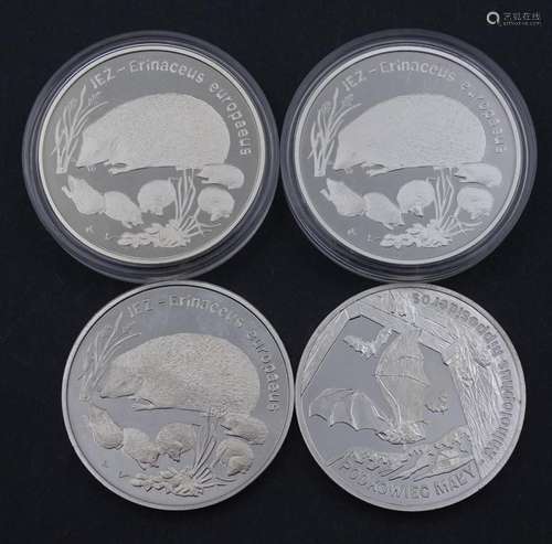 4x 20 Zloty Polen, 1996 2010, Silber, zus. 121,76 g.