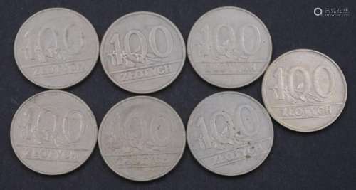 7x 100 Zloty Polen, 1990