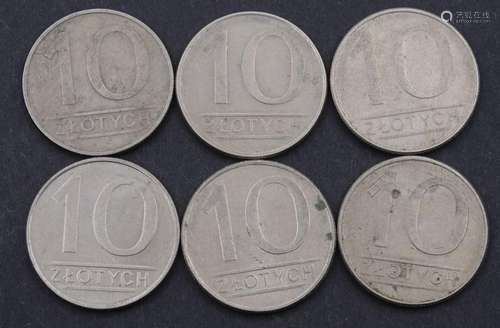 6x 10 Zloty, Polen, 1984 1987 1988