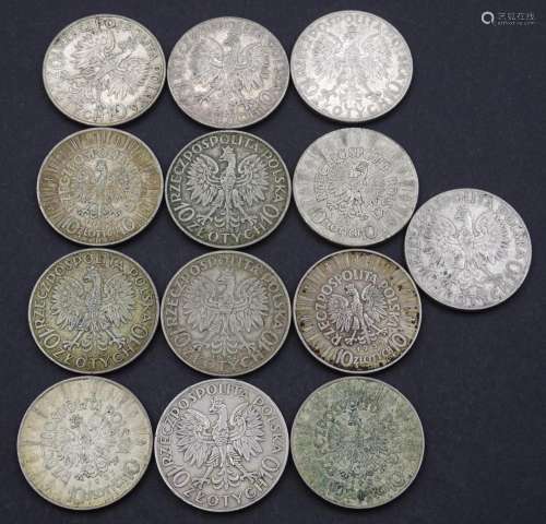 13x 10 Zloty, Polen, 1932 1933 1935 1936 1937