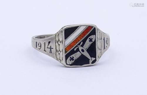 Patriotischer Silber Ring 1. WK,1914 1918, emailliert