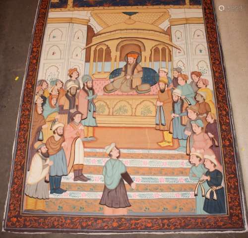 A large Indian painting on fabric, depicting a court scene, ...