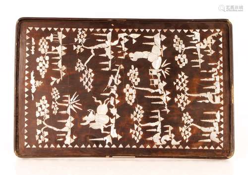 A Chinese mother of pearl inlaid tray, with decoration of va...