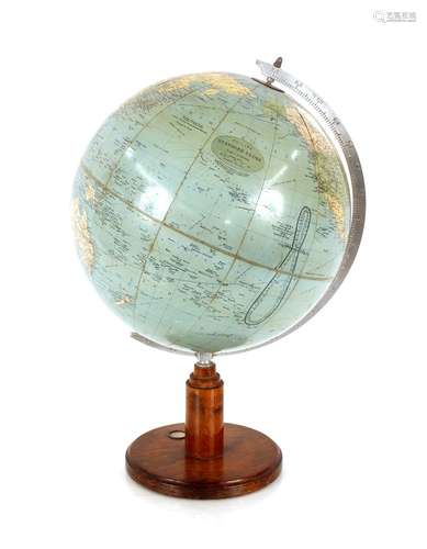 A Philips world globe, the wooden stand inset with a compass...