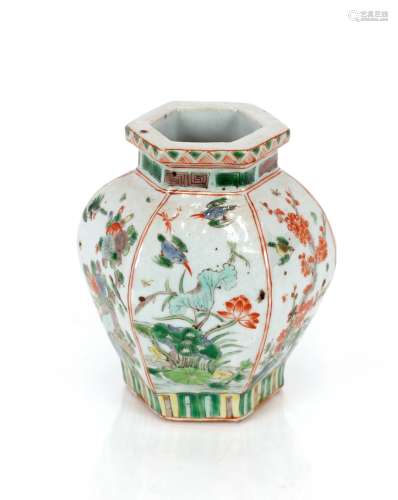 A 19th Century Chinese porcelain famille verte hexagonal vas...