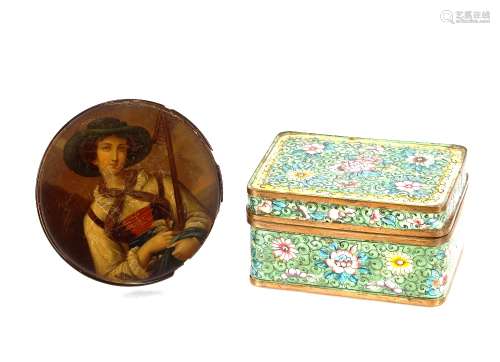 A Chinese enamel box and cover, decorated with flo