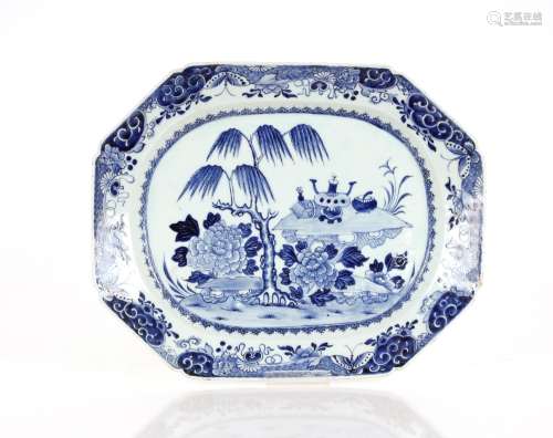 A 19th Century Chinese blue and white meat platter, decorate...