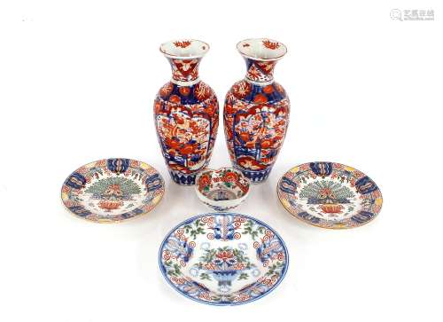 A pair of Imari baluster vases, 31cm high; and a s