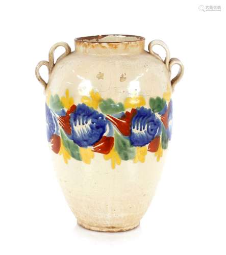 A 19th Century Mexican pottery baluster vase, with loop hand...