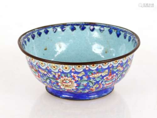 A Chinese Canton enamel bowl, having floral decoration on a ...