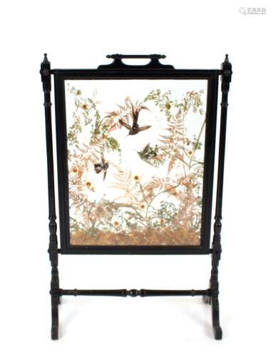 A late Victorian ebonised taxidermy worked firescreen, 96cm ...