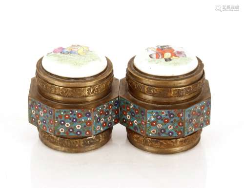 A pair of unusual Chinese cloisonné decorated octagonal pots...