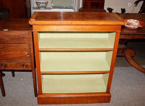 A walnut and cross banded open fronted bookcase, fitted two ...