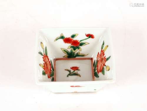 A small Chinese famille verte square shaped bowl, with flora...