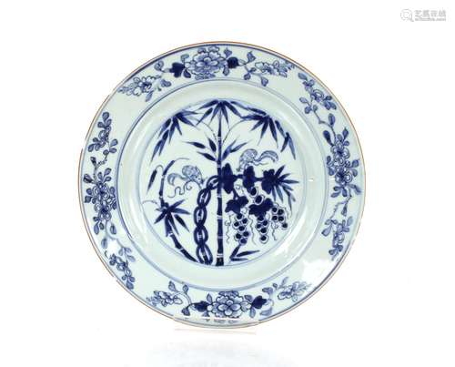 Five 19th Century Chinese blue and white plates, decorated w...