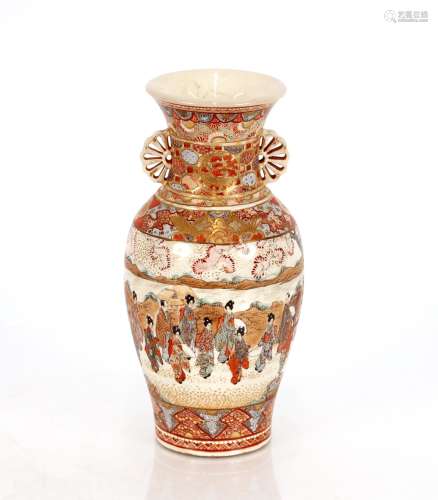 A Satsuma baluster vase, decorated figures in exotic garden ...