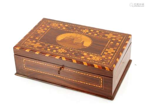 A Killarney type inlaid work box, the lid with geometric dec...