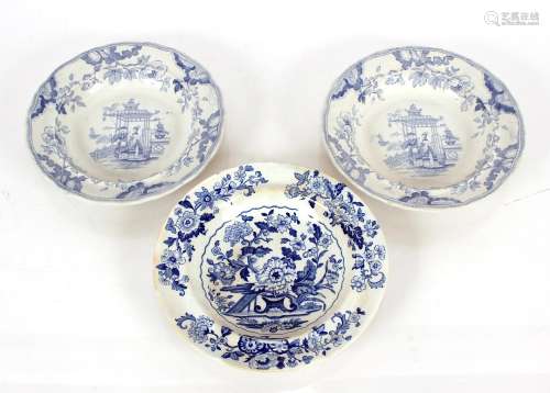 Two 19th Century blue and white Canton pattern soup plates; ...