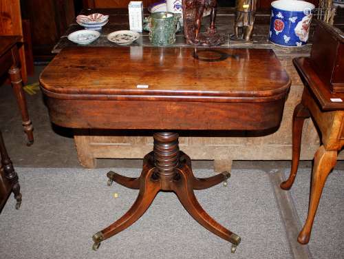 A Victorian mahogany card table, having baize lined fold ove...