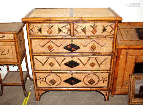 A late 19th Century bamboo chest, fitted two short and three...
