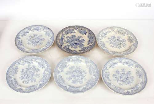 Six various 19th Century blue and white 