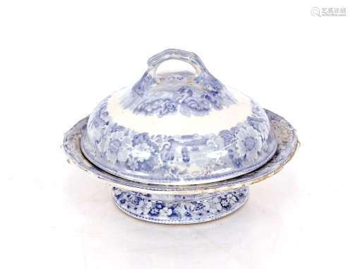 A 19th Century blue and white fotted dish and cover, impress...