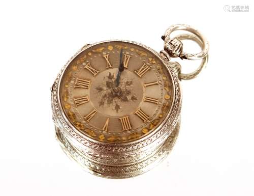 A Victorian silver pocket watch, the case with foliate engra...