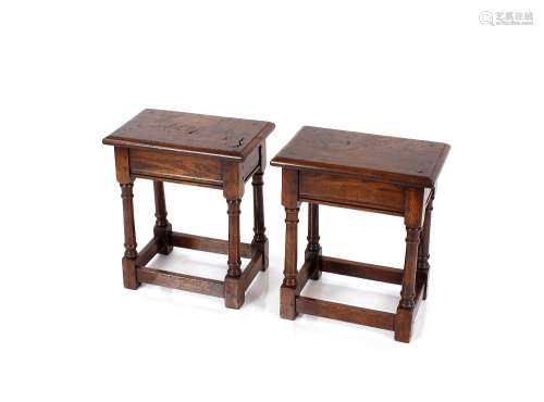 A near pair of 18th Century style oak joint stools, 40cm