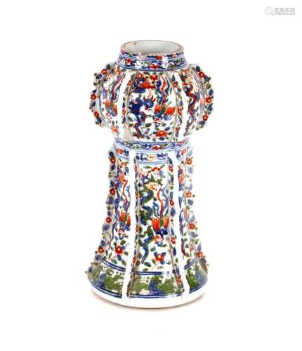 A Wucai vase, Gu Wanli style with multi floral and dragon de...