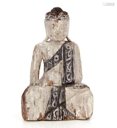 A large painted wooden figure, of a seated Chinese Deity, 40...
